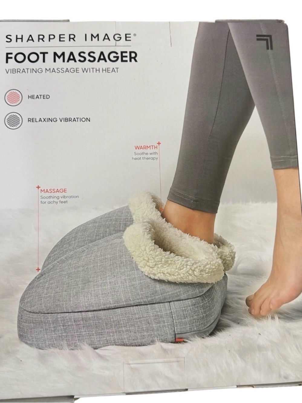 Sharper Image Gray Foot Massager Slippers with Cream Plush Cuff